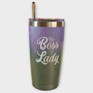 "Boss Lady" 16oz Tumbler with Metal Straw Green/Purple